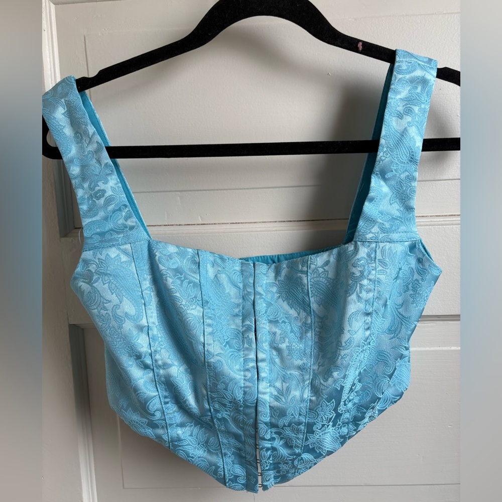 Princess Polly Light Blue Floral Brocade Corset Top
